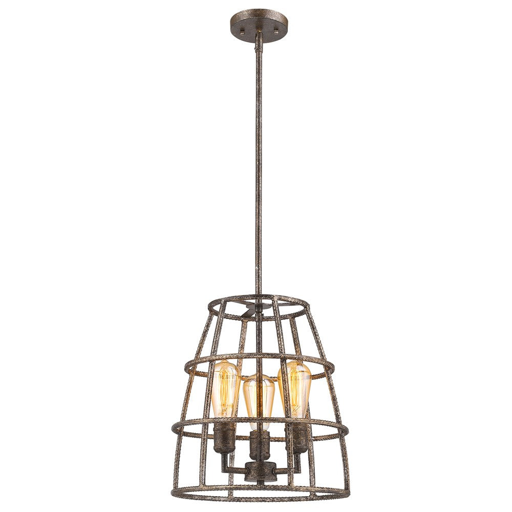 Rebarre 3-Light Antique Silver Drum Pendant With Open Cage Shade