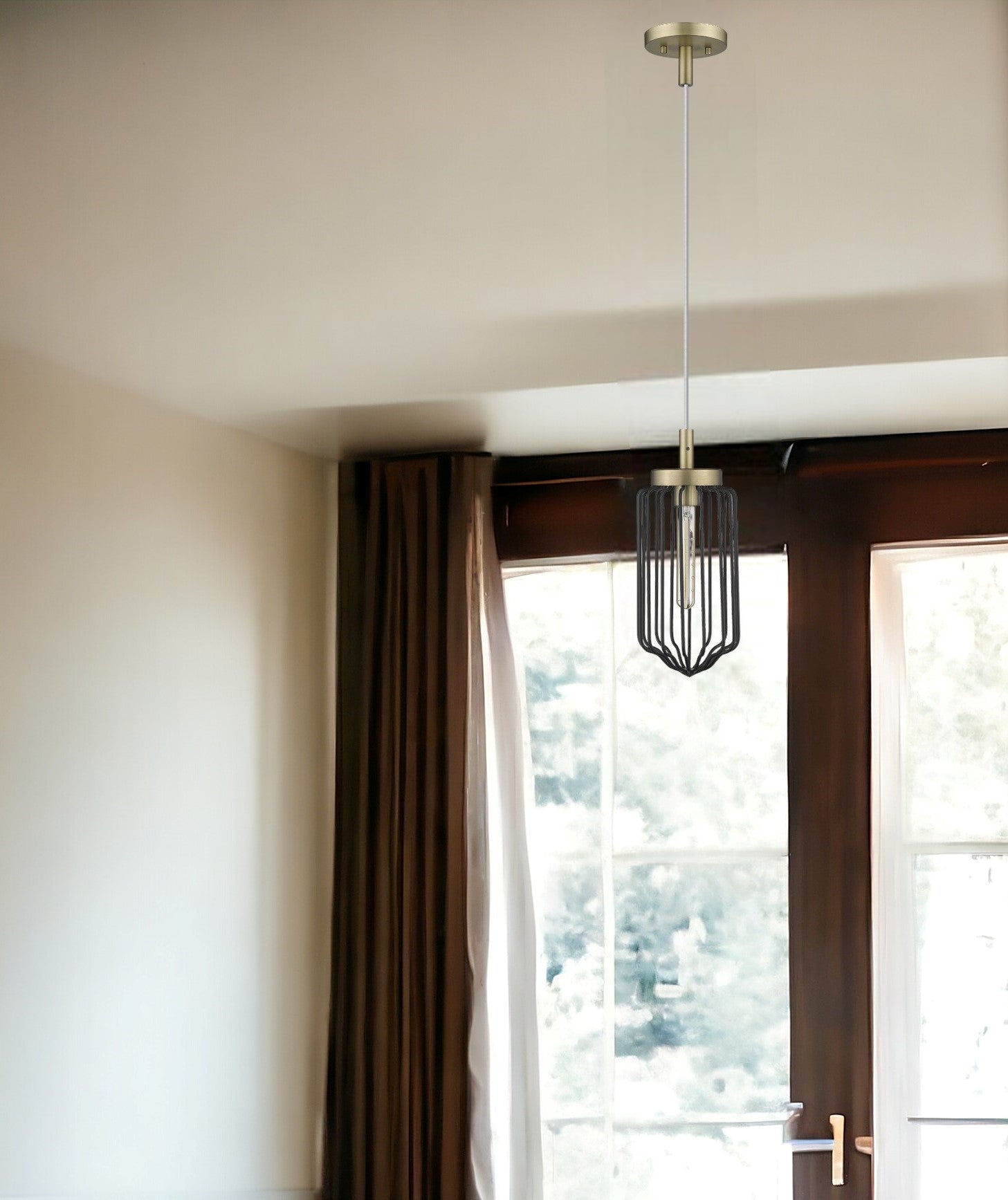 Gold and Black Metal Cage Pendant Hanging Light