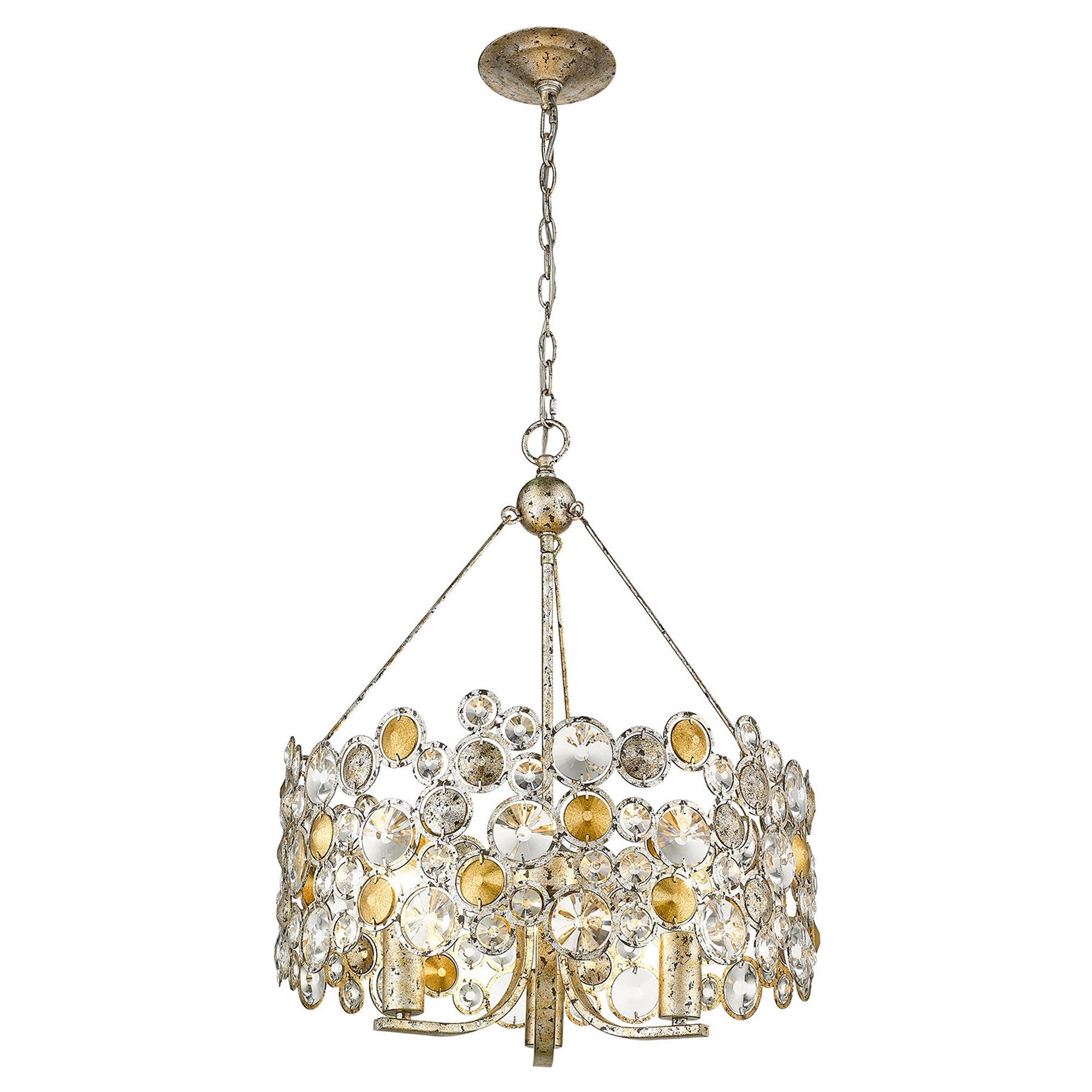 Silver Three Light Metal and Crystals Dimmable Chandelier With Silver Shades