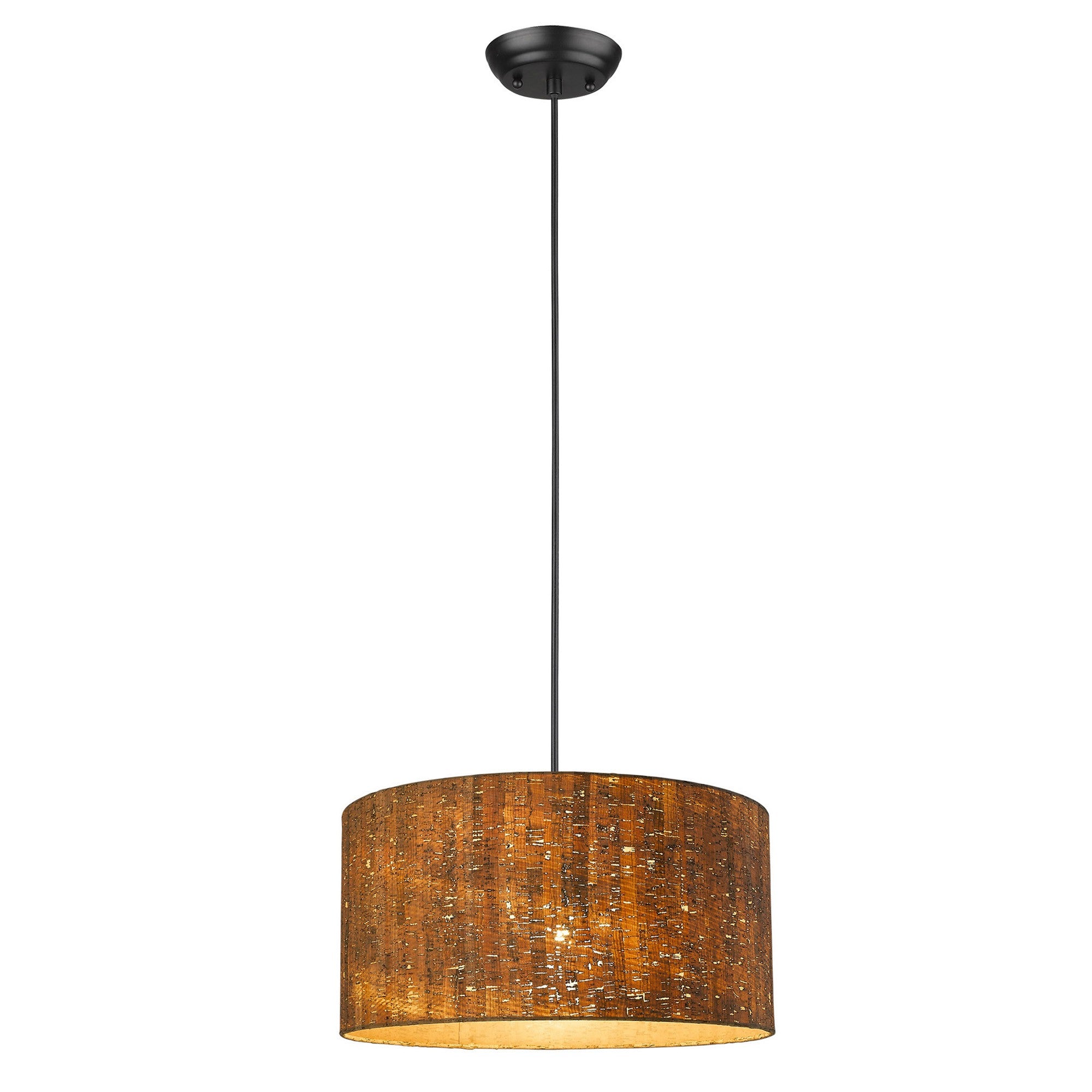 Matte Black Cork Shade Modern One Light Hanging Pendent Lamp