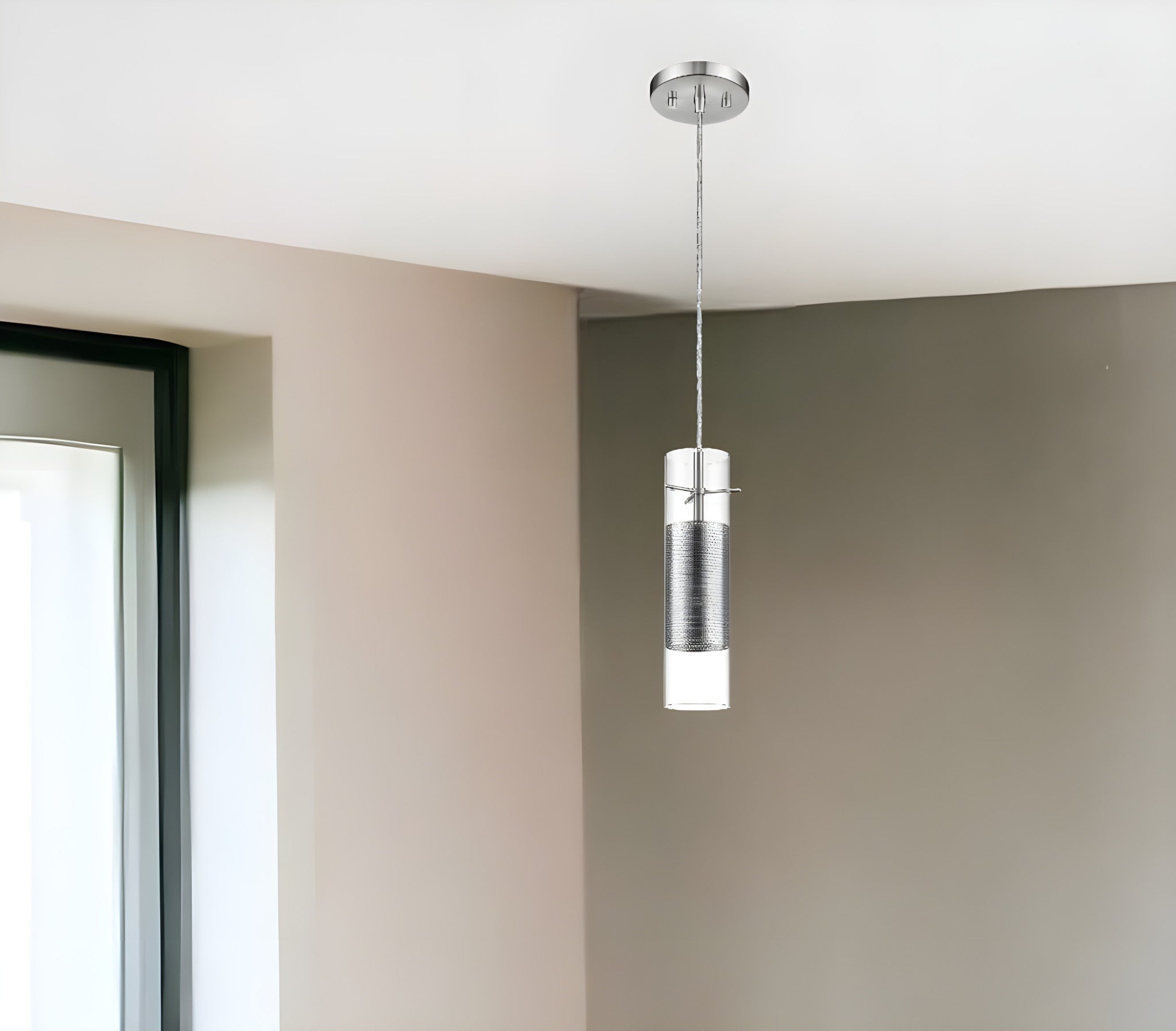 Glass and Silver Mesh Shade Hanging Light