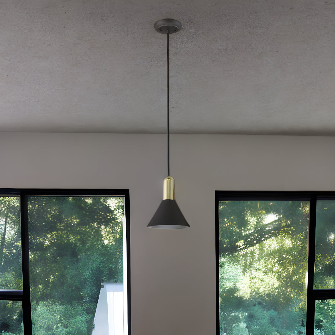 Matte Black and Gold Conical Pendant Hanging Light