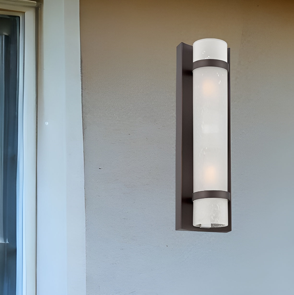 Two Light Bronze and White Glass Wall Sconce