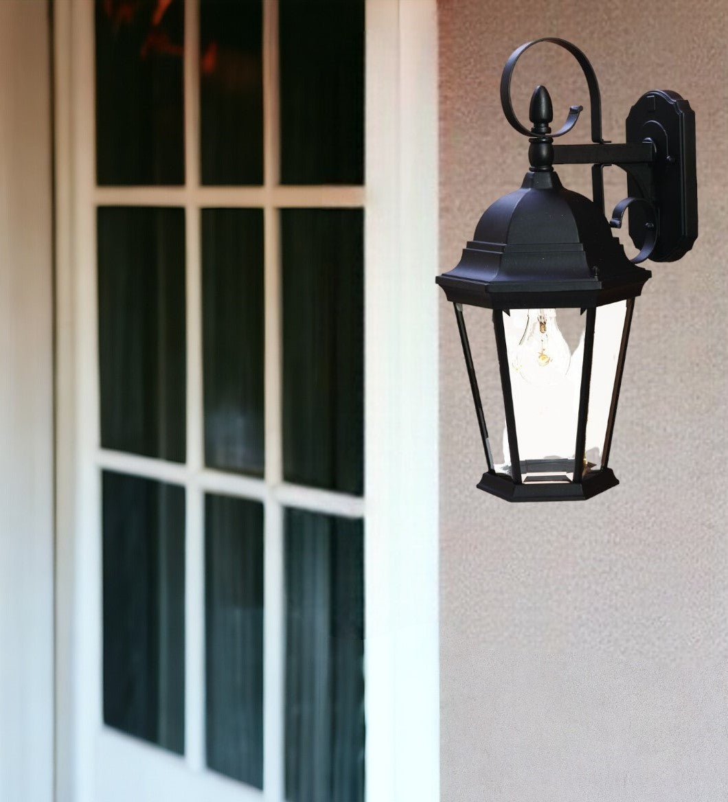 XL Matte Black Swing Arm Hanging Lantern Wall Light