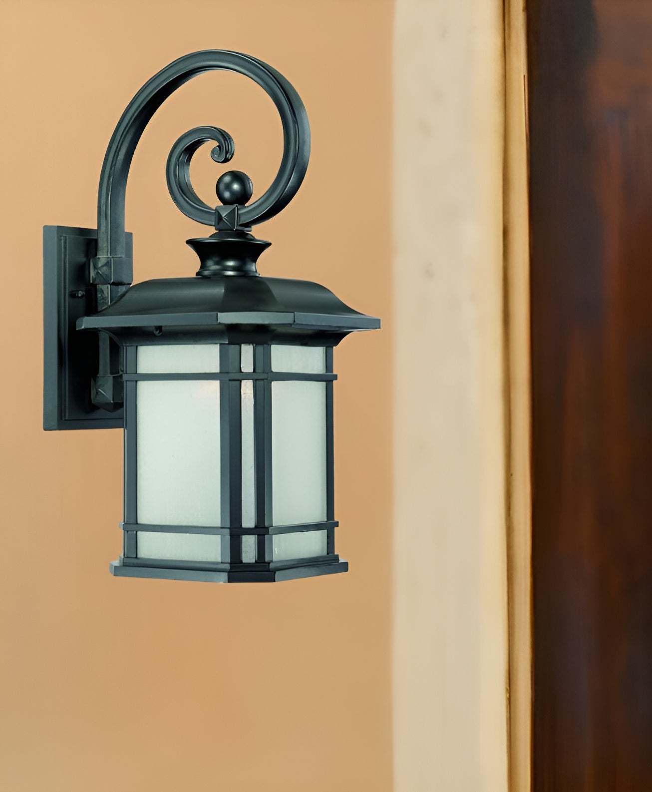 XL Matte Black Frosted Linen Glass Lantern Wall Light