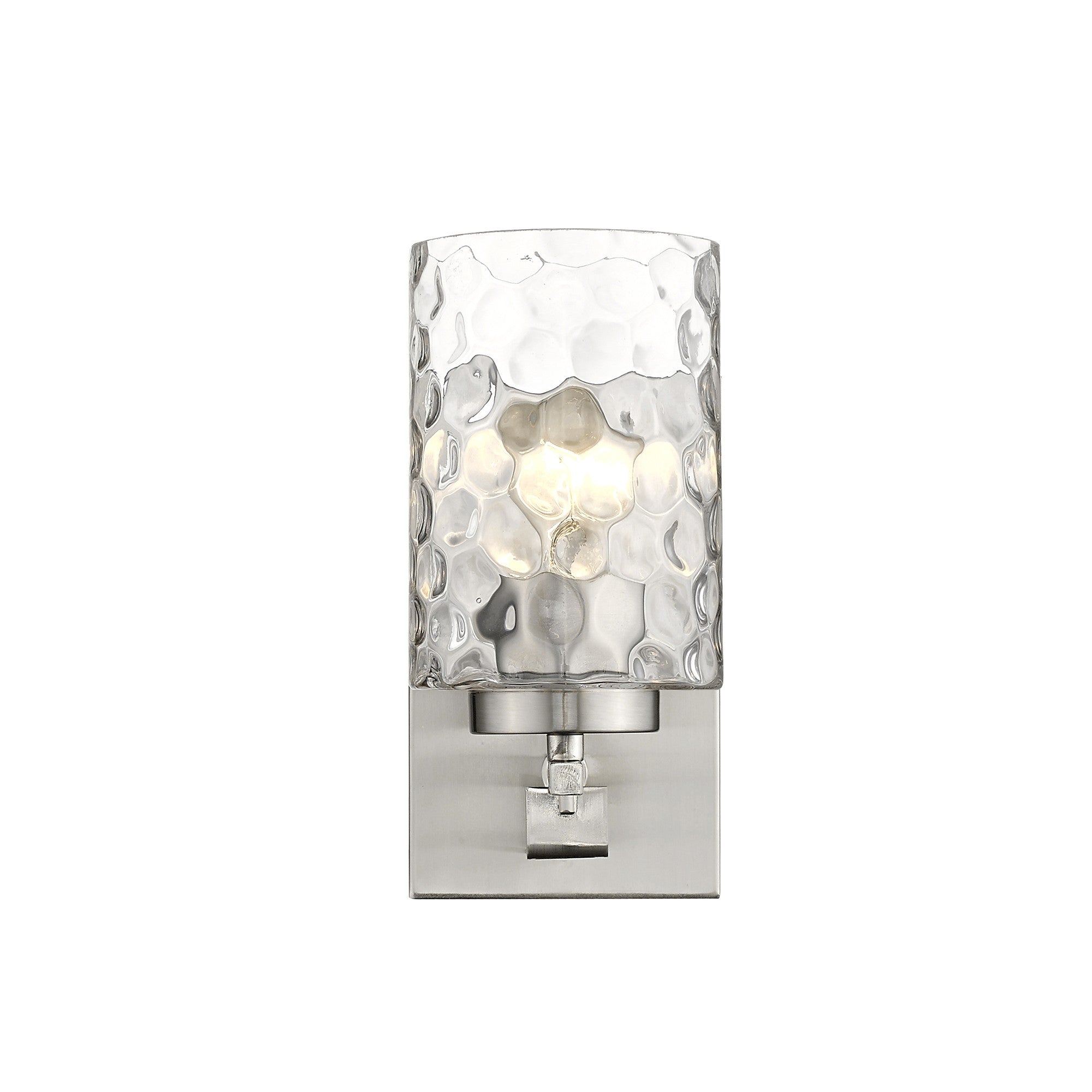 Silver Metal and Pebbled Glass Wall Sconce