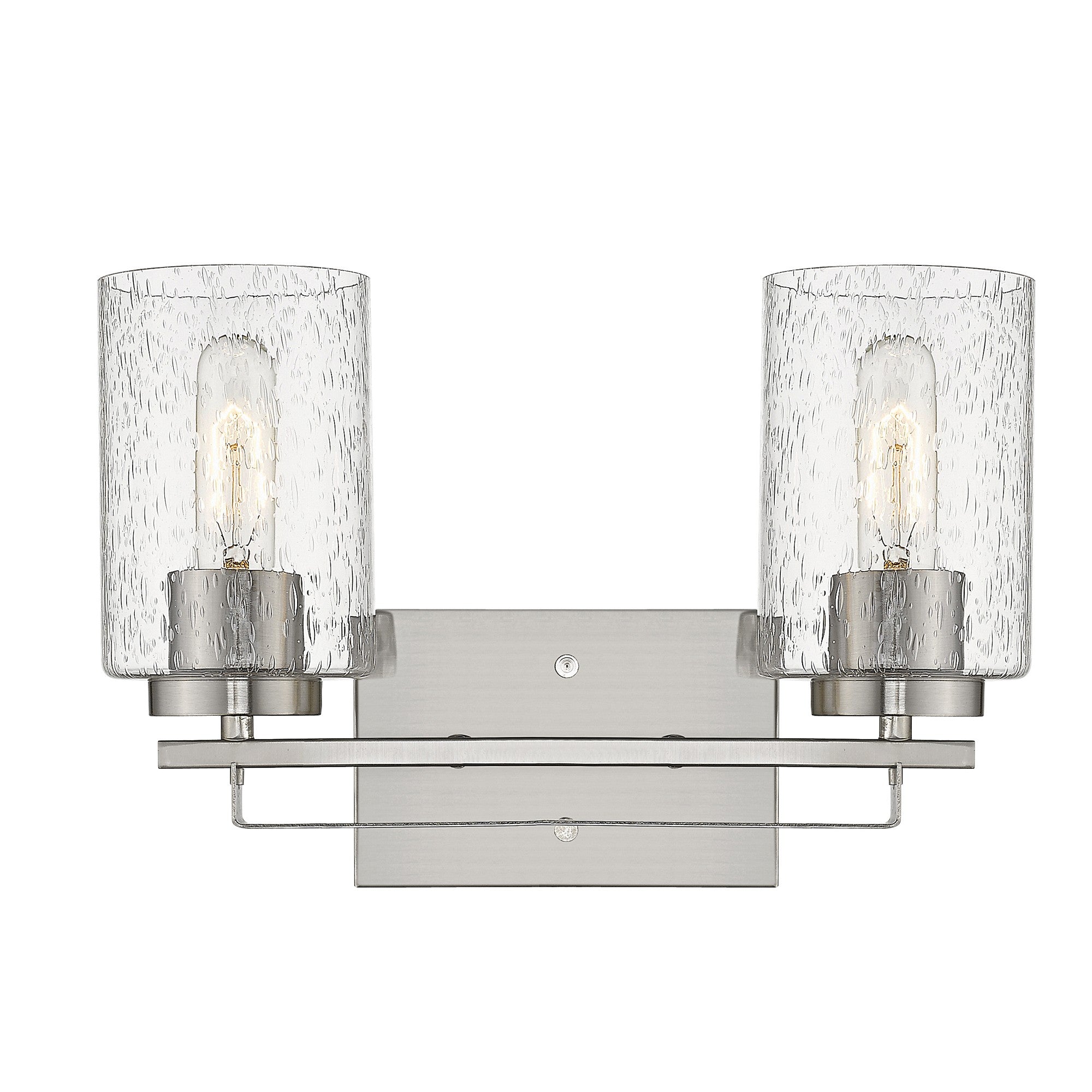 Silver Metal and Textured Glass Two Light Wall Sconce