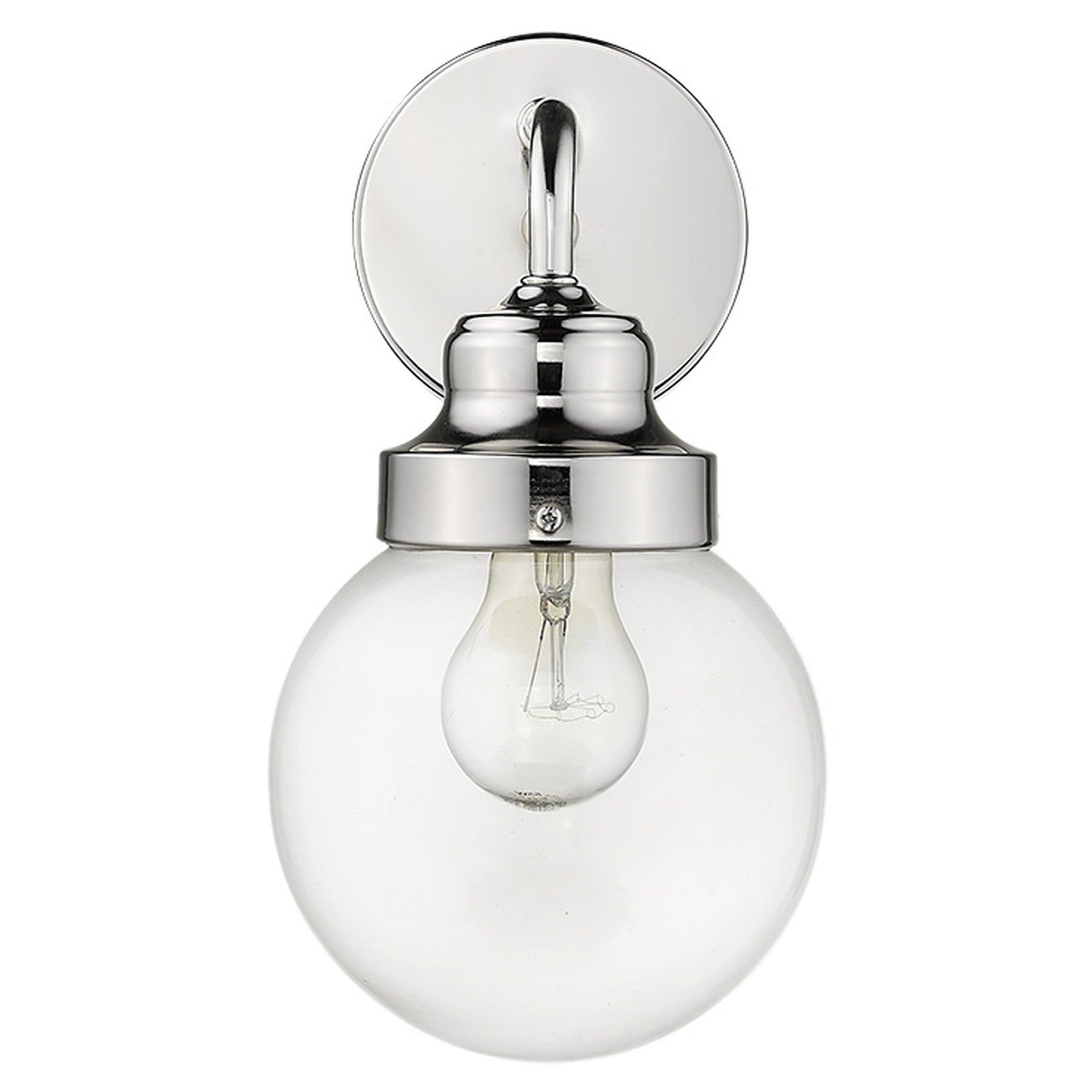 One Light Silver Wall Sconce with Round Glass Shade