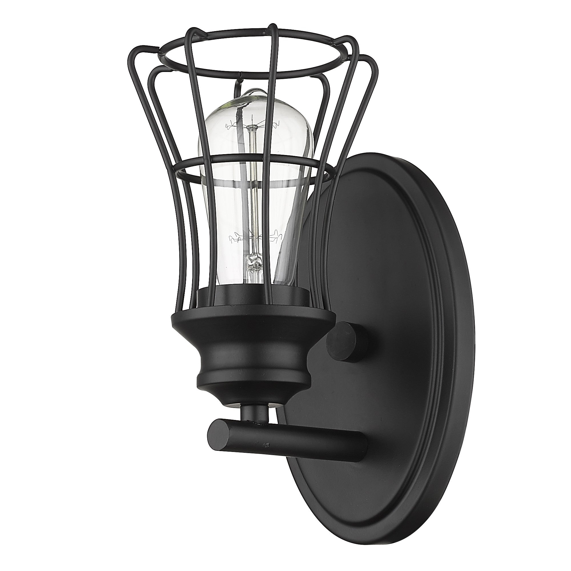 One Light Matte Black Cage Wall Sconce