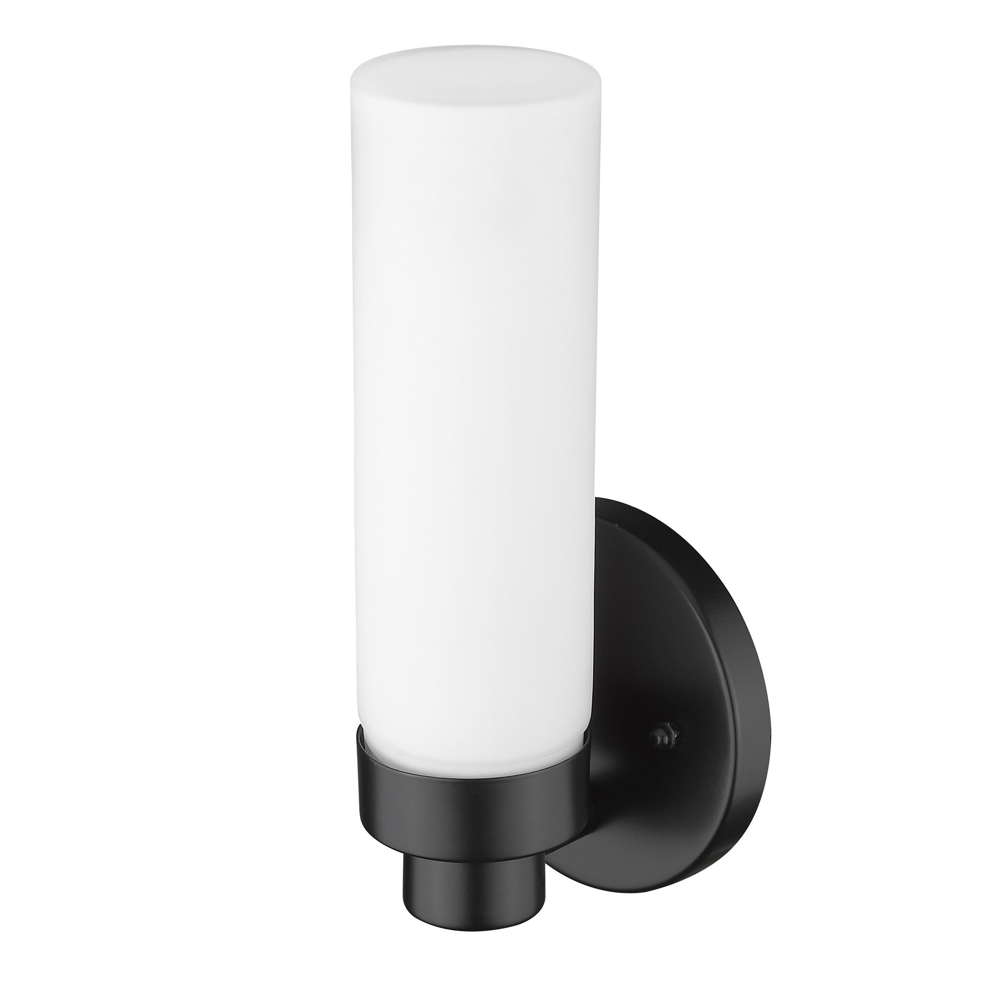 Matte Black Wall Light with Narrow Frosted Glass Shade