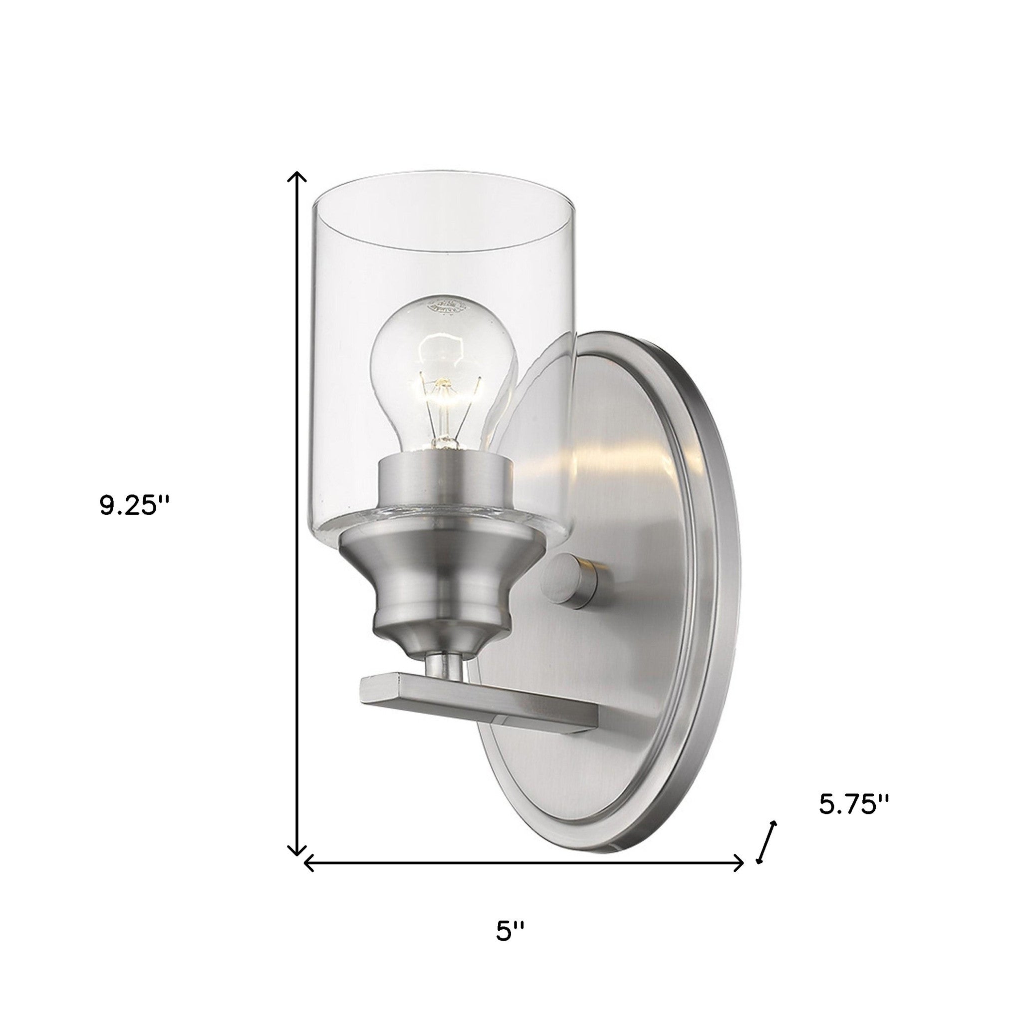 One Light Silver Wall Light with Clear Glass Shade