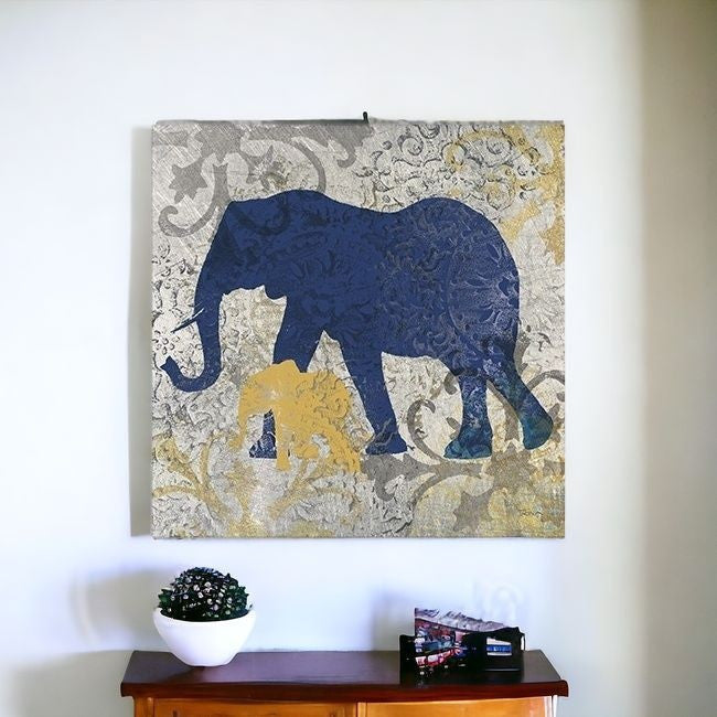 Exotic Blue And Gold Elephant Unframed Print Wall Art