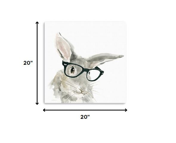 20" x 20" Watercolor Cutie Rabbit in Glasses Canvas Wall Art