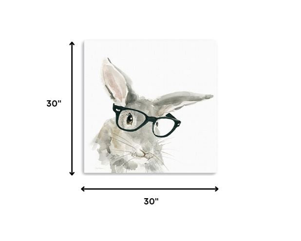 20" x 20" Watercolor Cutie Rabbit in Glasses Canvas Wall Art