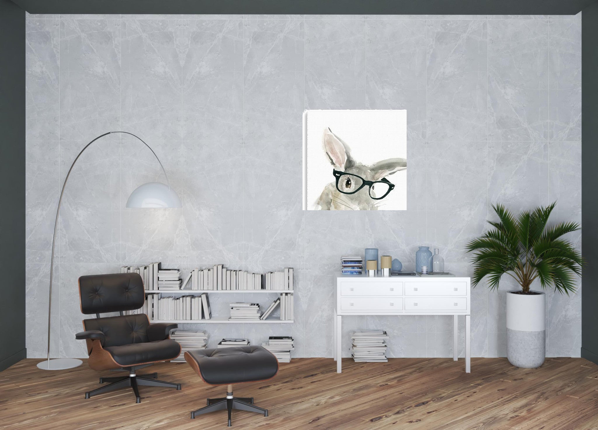 20" x 20" Watercolor Cutie Rabbit in Glasses Canvas Wall Art