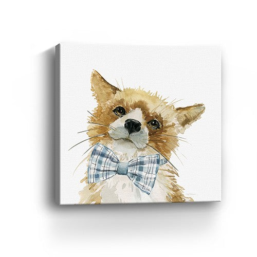 20" x 20" Watercolor Cutie Bow Tie Fox Canvas Wall Art