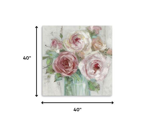 20" x 20" Watercolor Soft Pastel Peonies Bouquet Canvas Wall Art