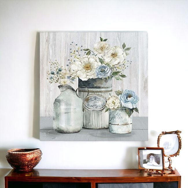 Rustic Grey Flowers Unframed Print Wall Art