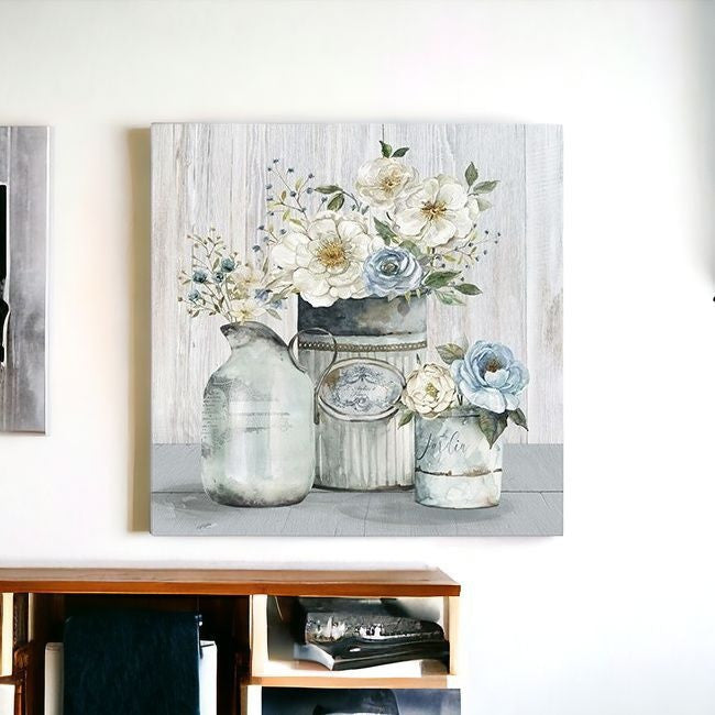 Rustic Grey Flowers Unframed Print Wall Art