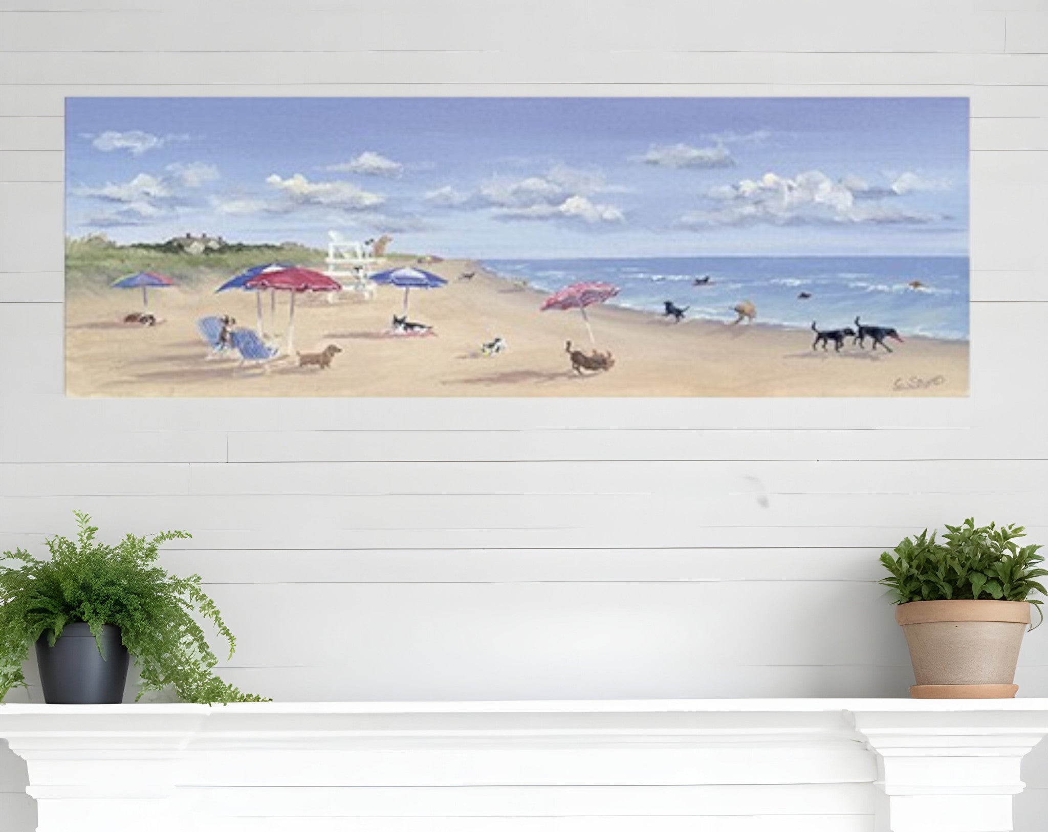 10" X 30" Dogs Rule the Beach Canvas Unframed Wall Art