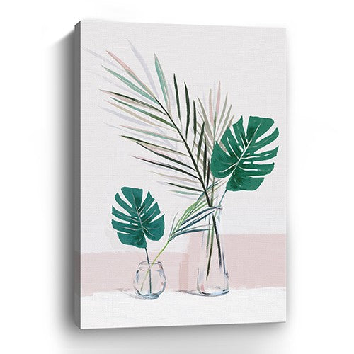 Pretty Green Foliage Leaves Pink Unframed Print Wall Art