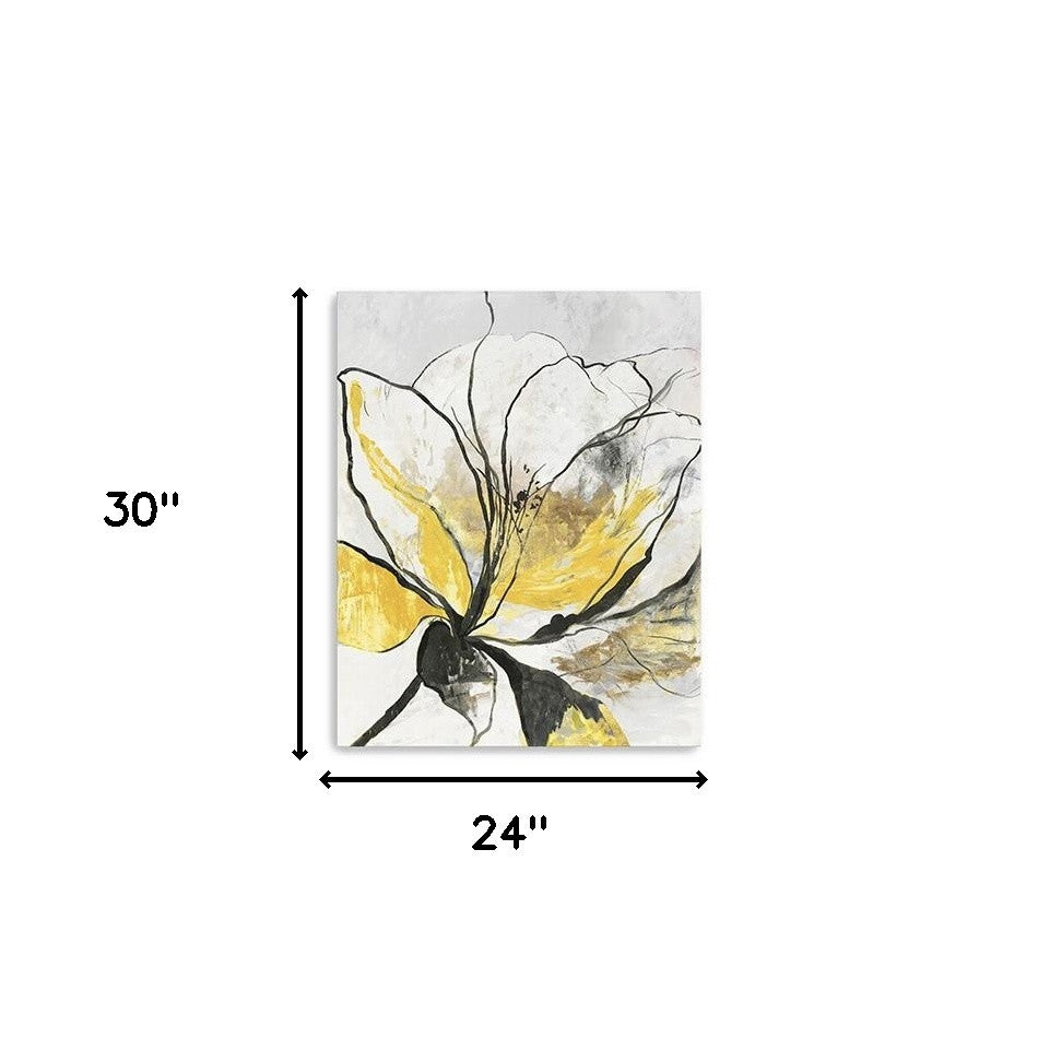 20" Modern Yellow and Black Flower Canvas Wall Art