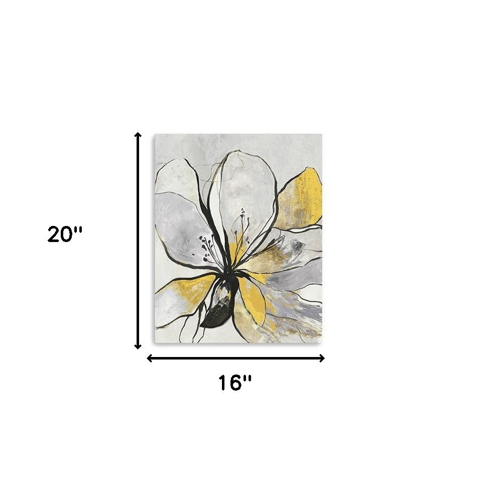 20" Modern Yellow and Black Flower in Bloom Canvas Wall Art