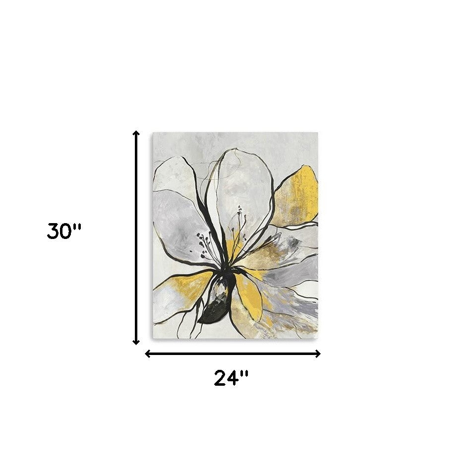 20" Modern Yellow and Black Flower in Bloom Canvas Wall Art