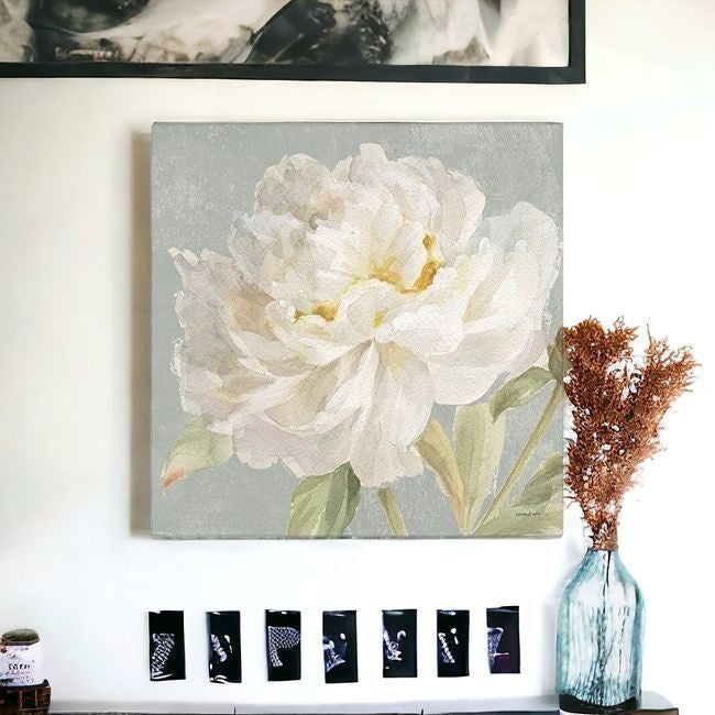 Angelic White Peony Flower Unframed Print Wall Art