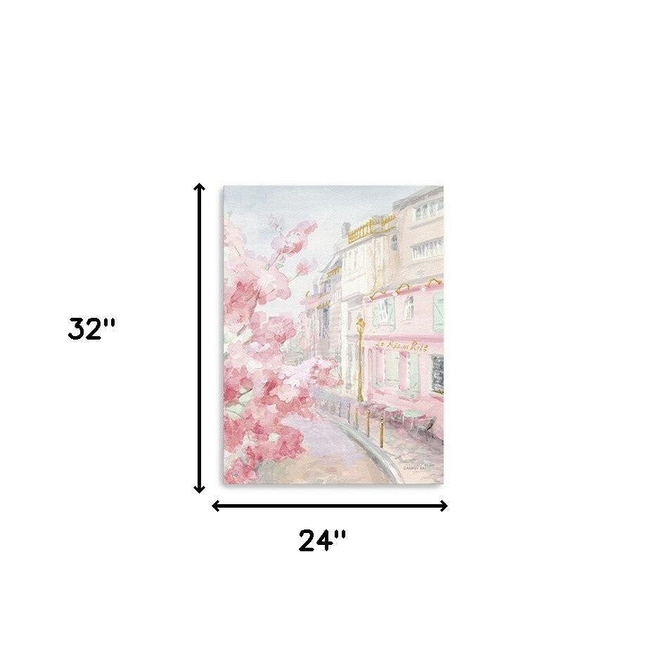 Pretty Pastel Pink Paris Street Unframed Print Wall Art