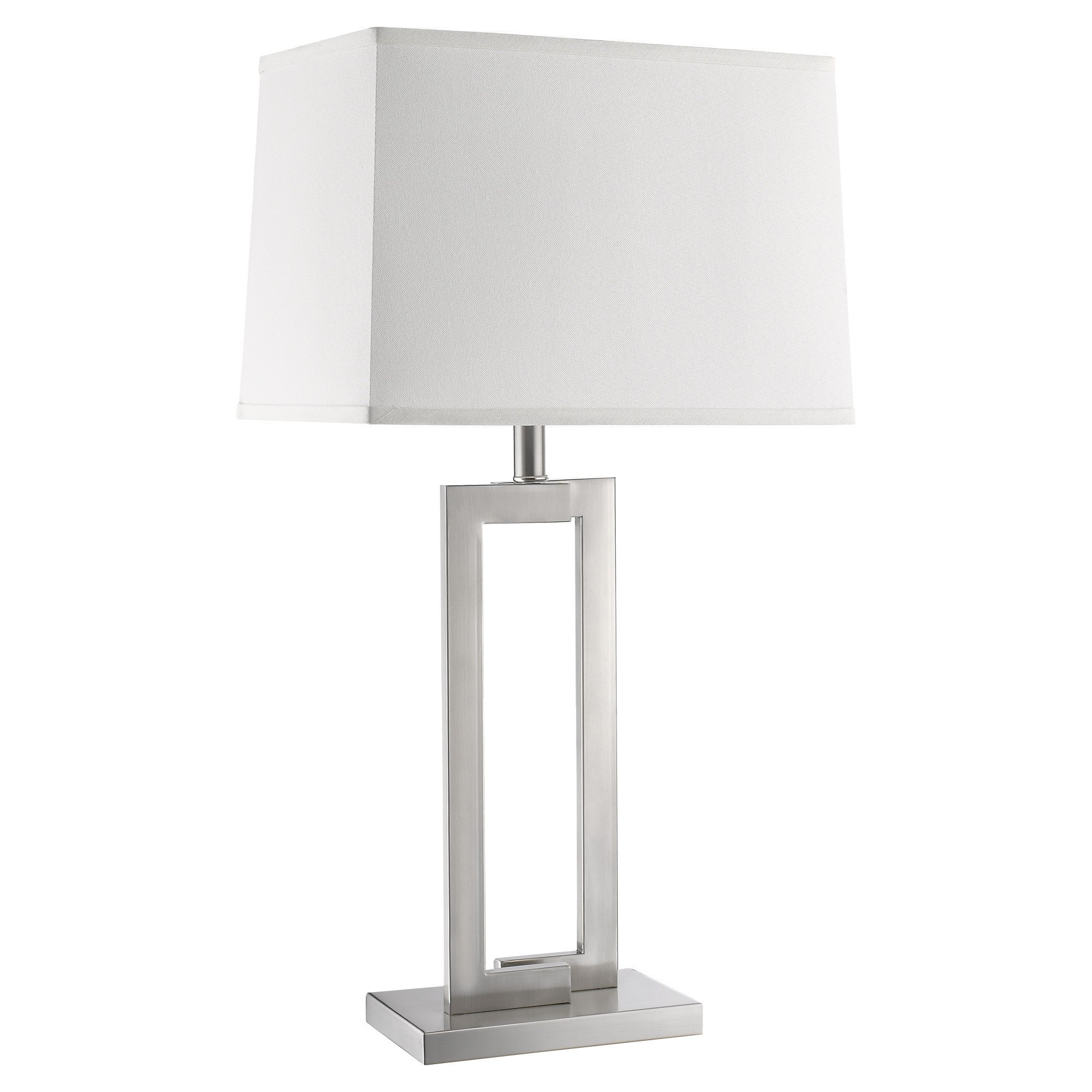 30" Silver Metal Table Lamp With White Rectangular Shade