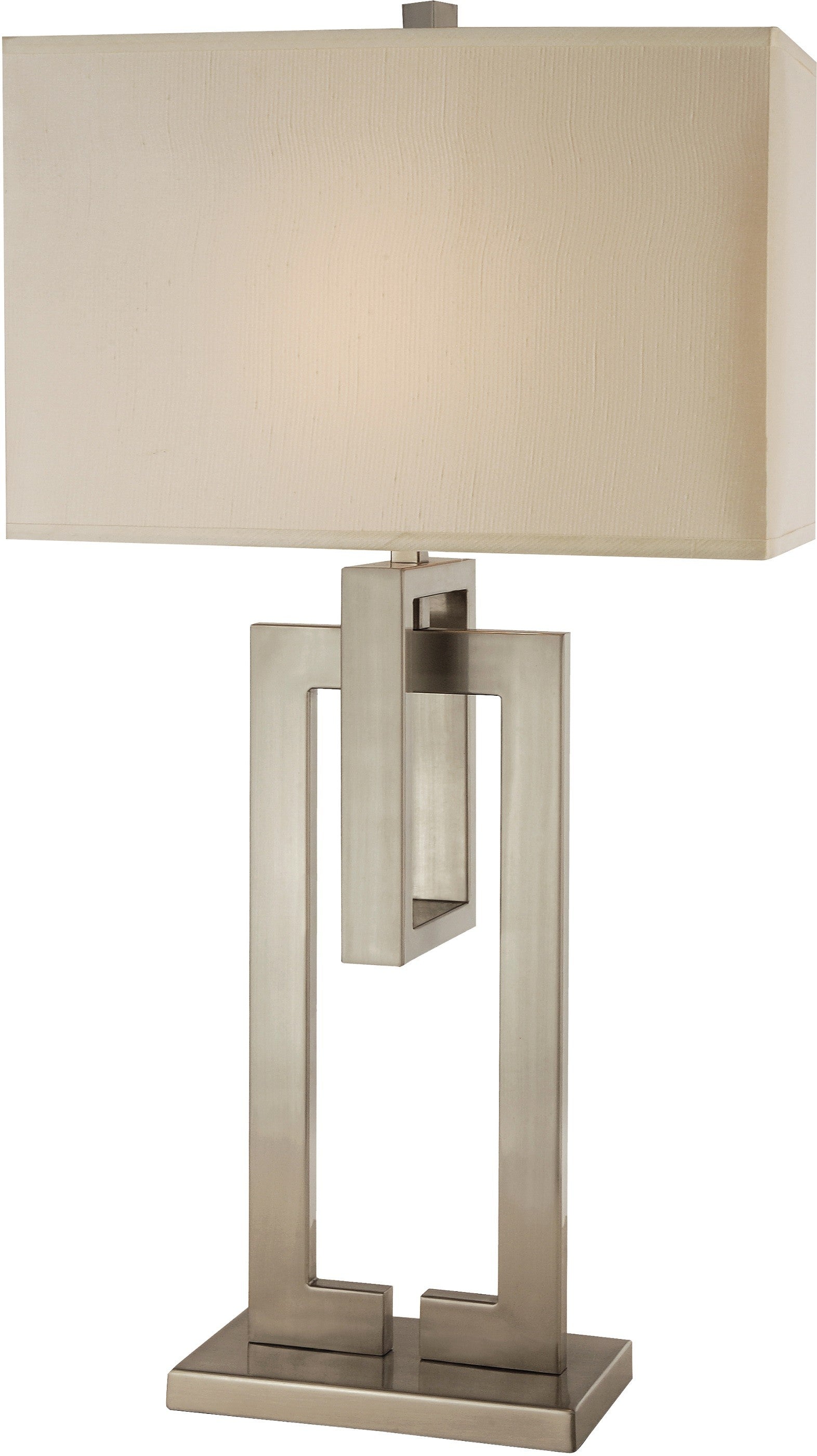 36" Nickel Iron Geometric Table Lamp With Ivory Shade