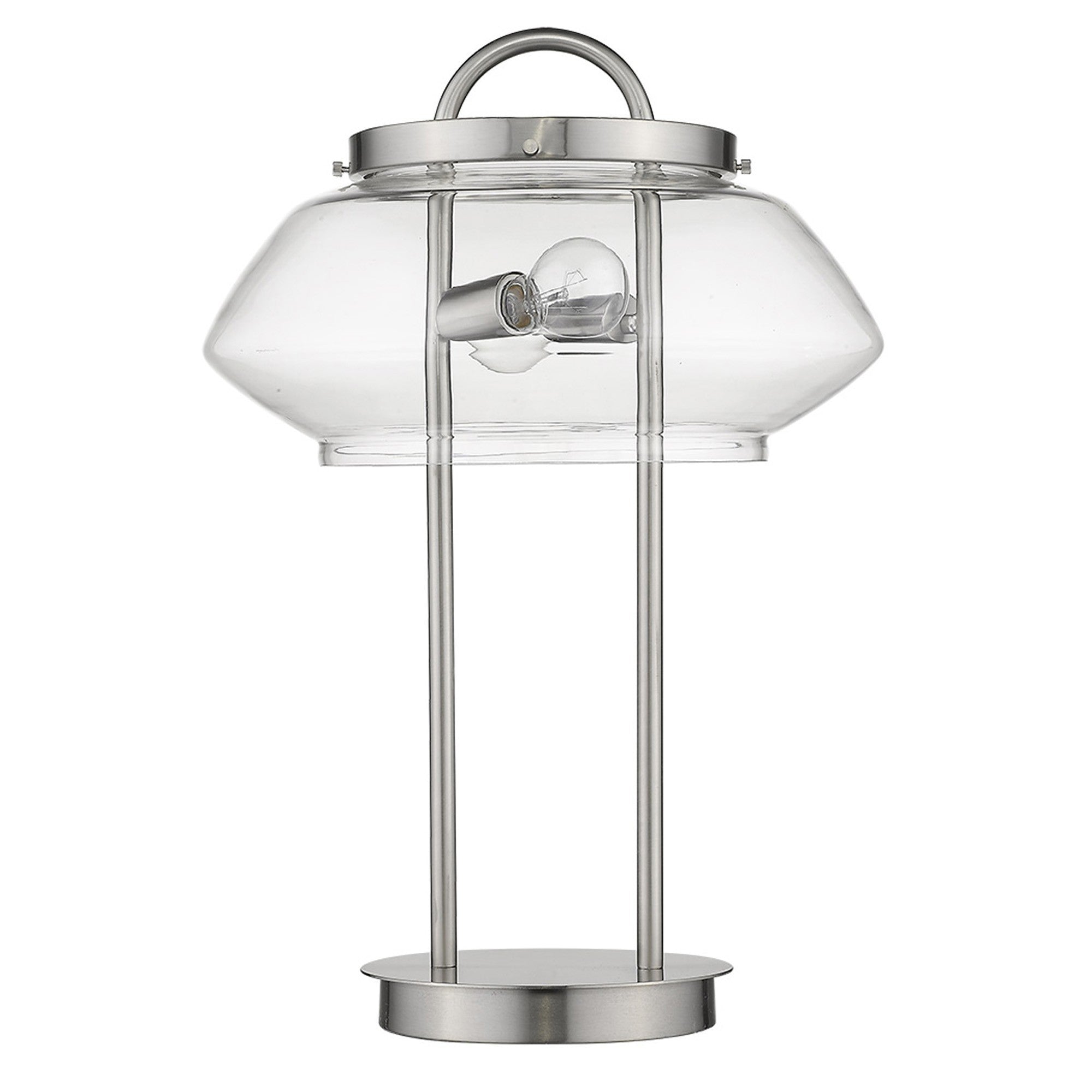 24" Silver Metal Two Light Table Lamp With Clear Novelty Shade