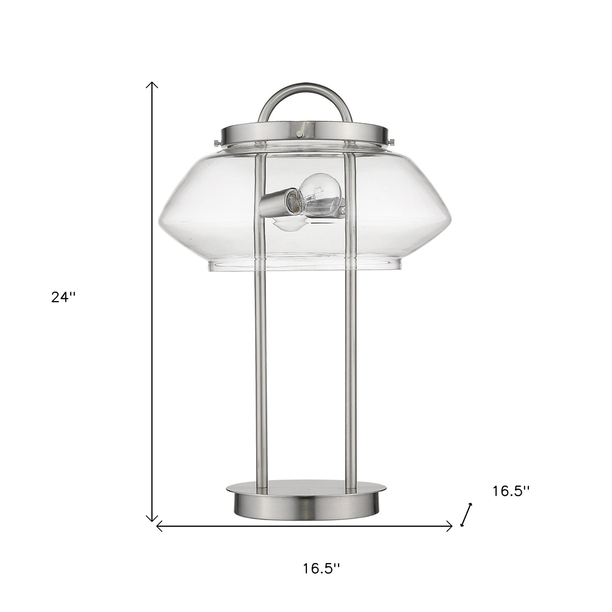 24" Silver Metal Two Light Table Lamp With Clear Novelty Shade