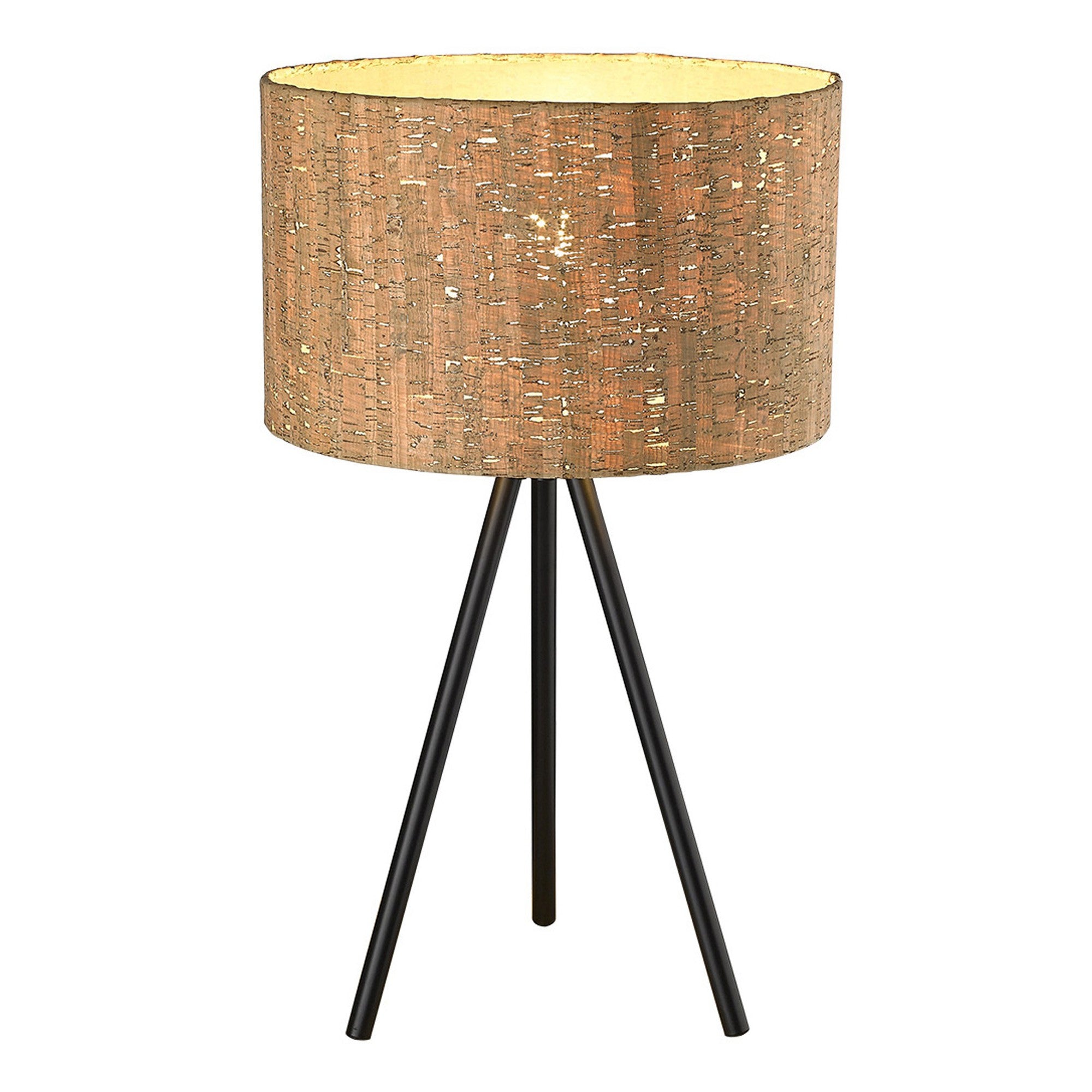 22" Black Metal Tripod Table Lamp With Beige Drum Shade