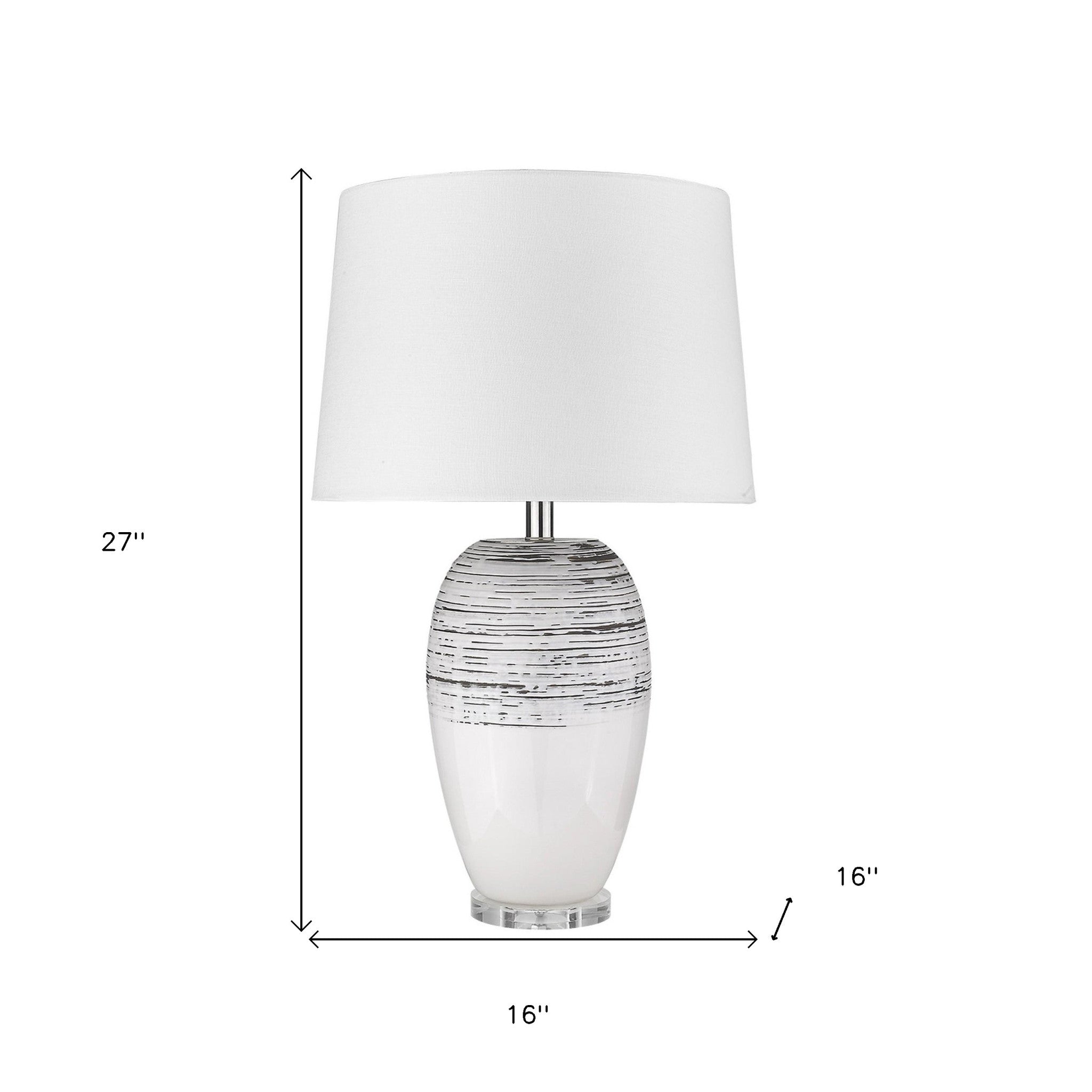 27" White and Black Ceramic Table Lamp With White Empire Shade