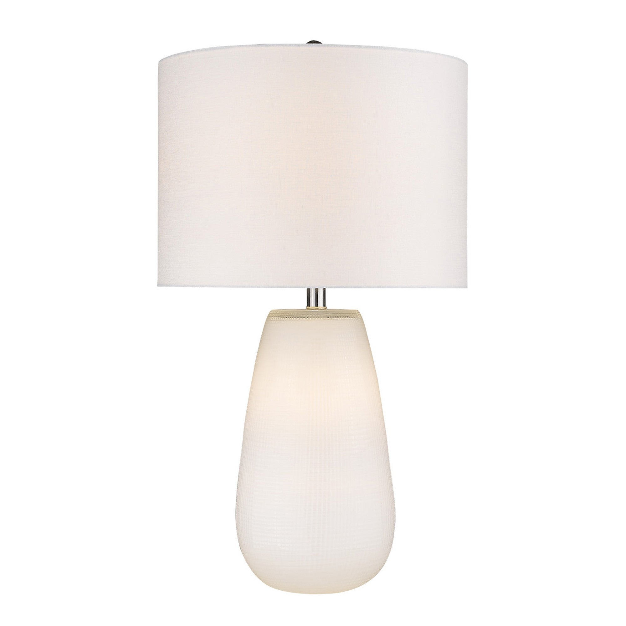 28" White Glass Table Lamp With White Drum Shade