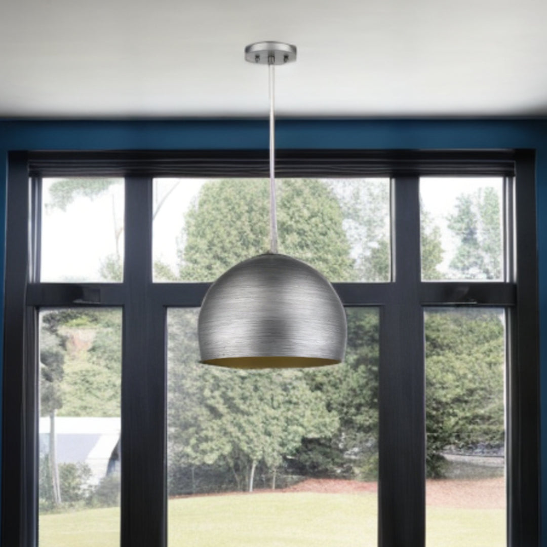 Latitude 1-Light Hand Painted Weathered Pewter Pendant With Gold Interior Shade (13.75")