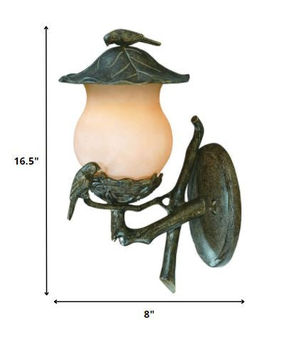 Vintage Black and Gold Bird Detail Lantern Wall Light