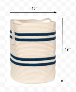 19" Ivory and Navy Stripe Cotton Woven Rope Basket