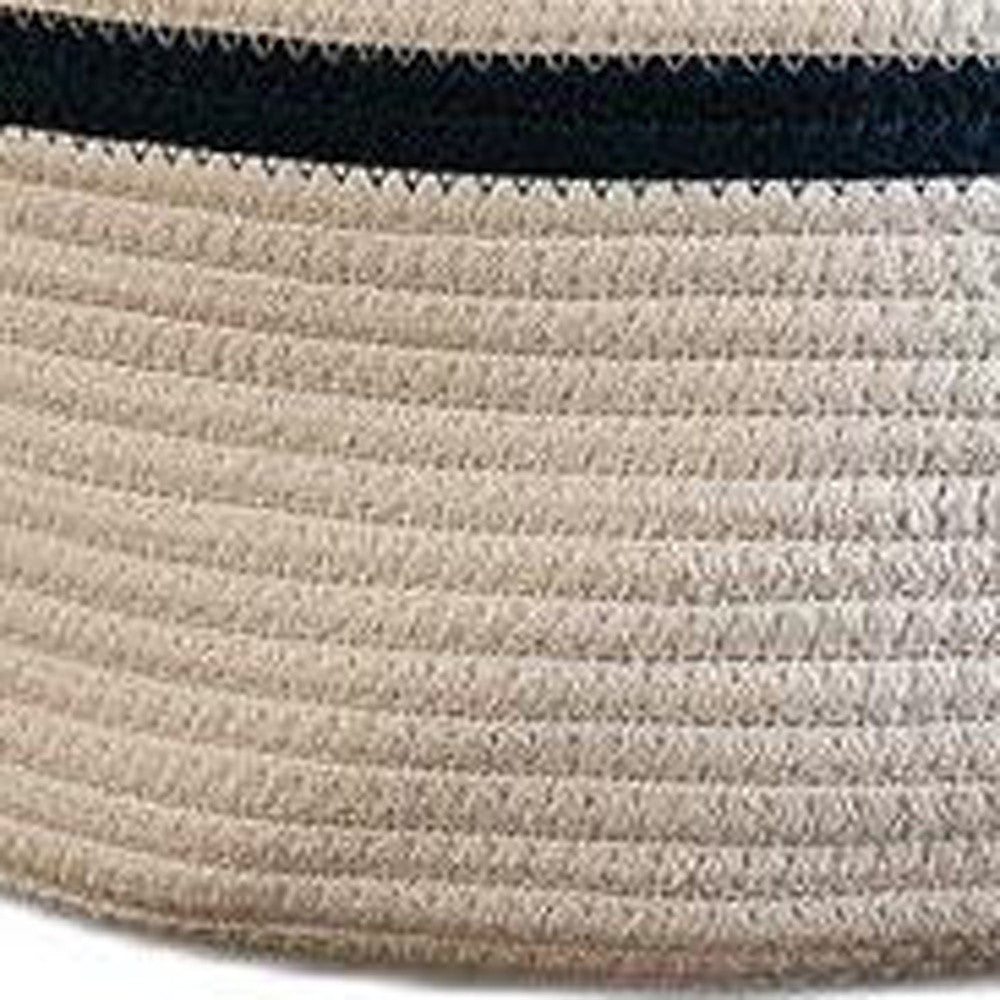 19" Ivory and Navy Stripe Cotton Woven Rope Basket