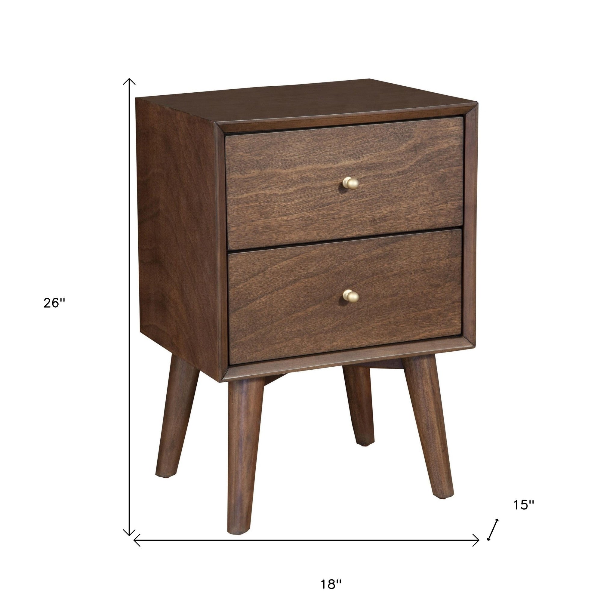 26" Brown Two Drawer Wood Nightstand