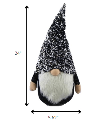 24" Glittery Black and White Sparkle Gnome