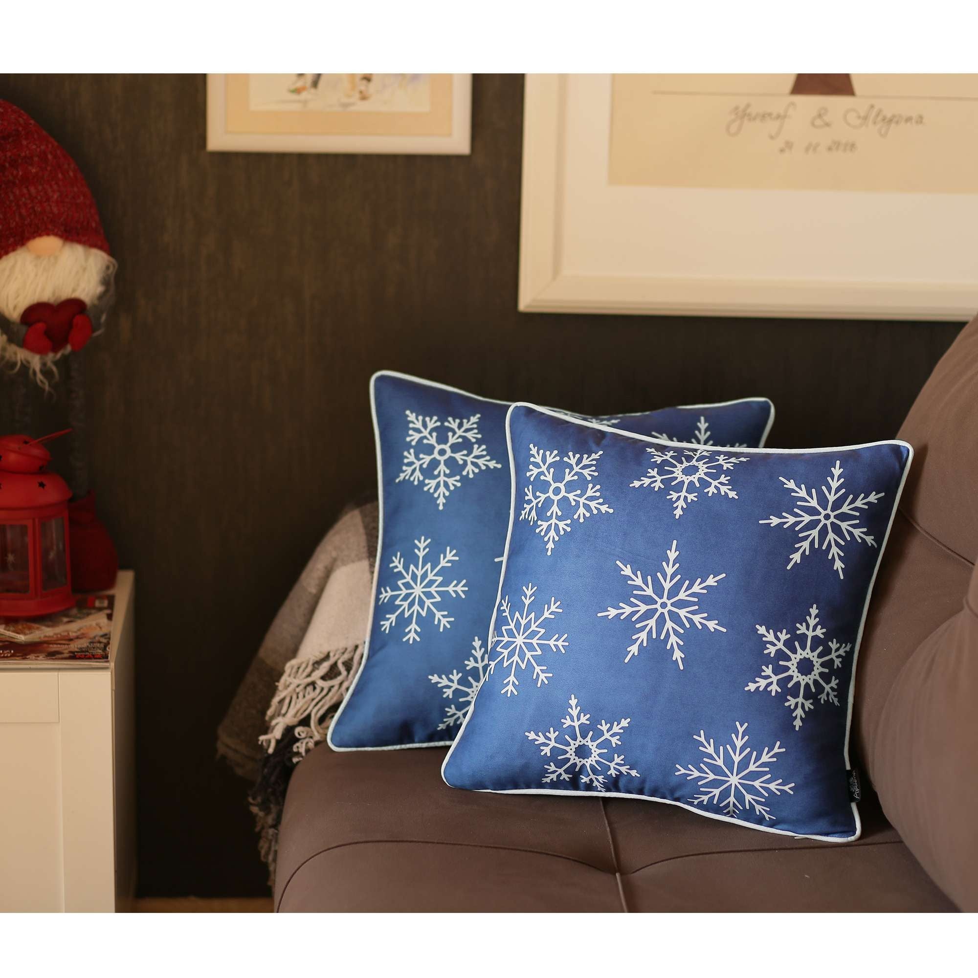 Blue and White Snowflakes Throw Pillow