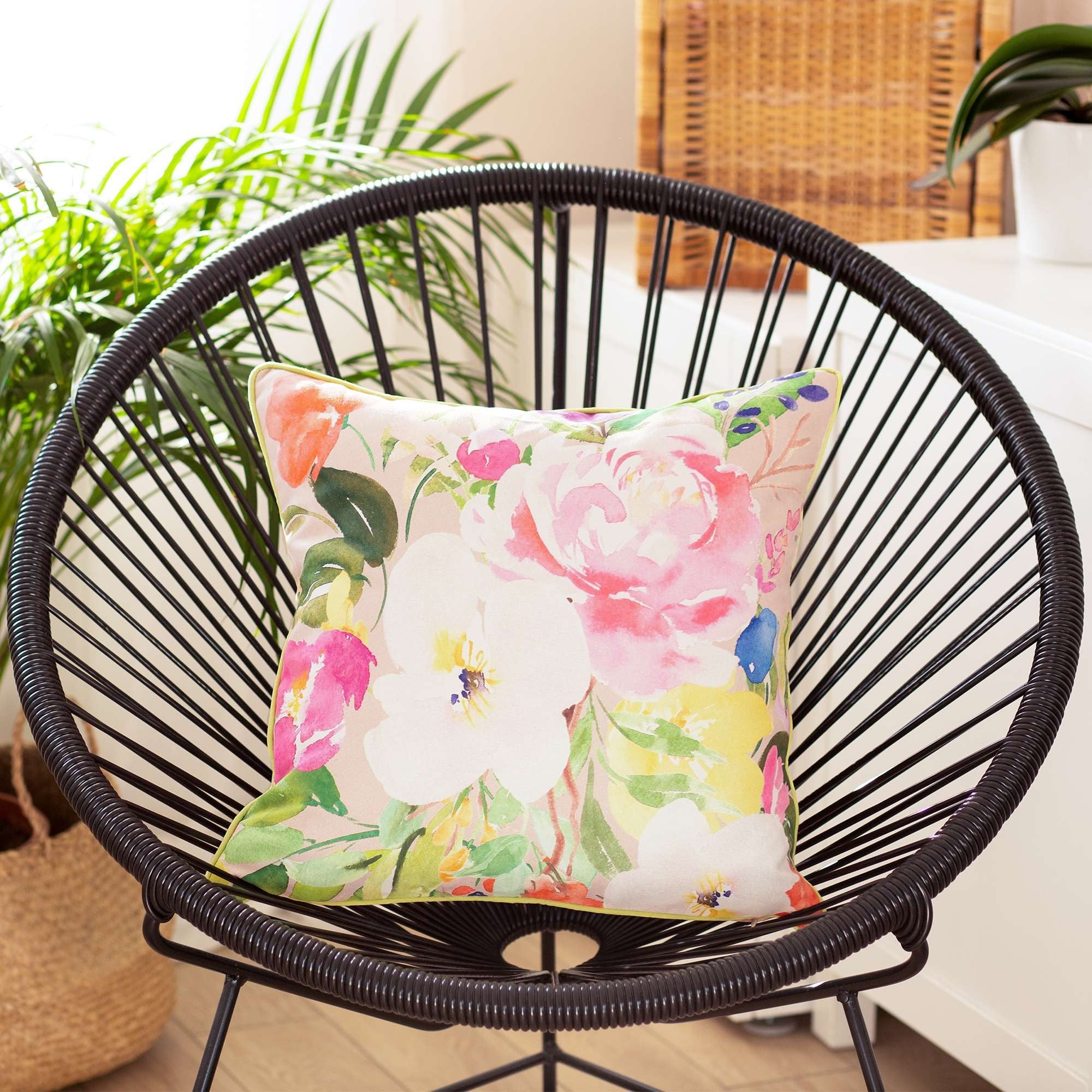 Colorful Watercolor Floral Throw Pillow