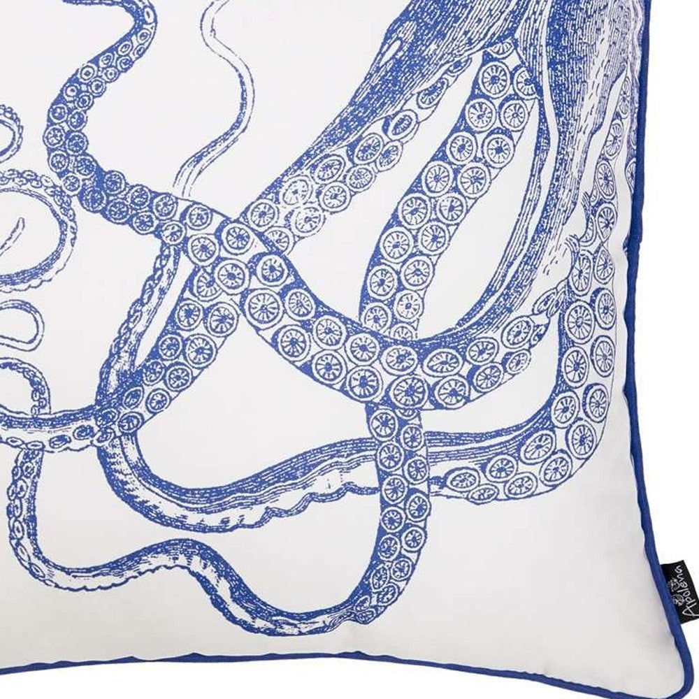 Blue and White Octopus Nautical Throw Pillow