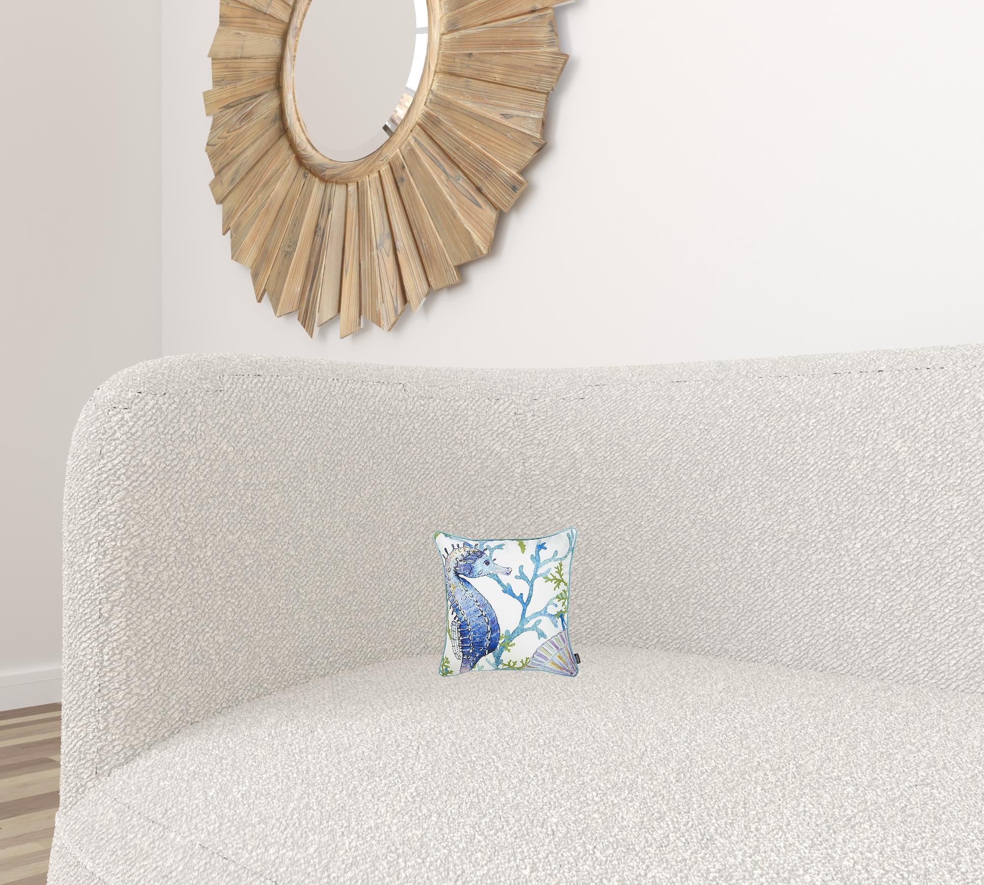 Blue and White Seahorse Marine Throw Pillow