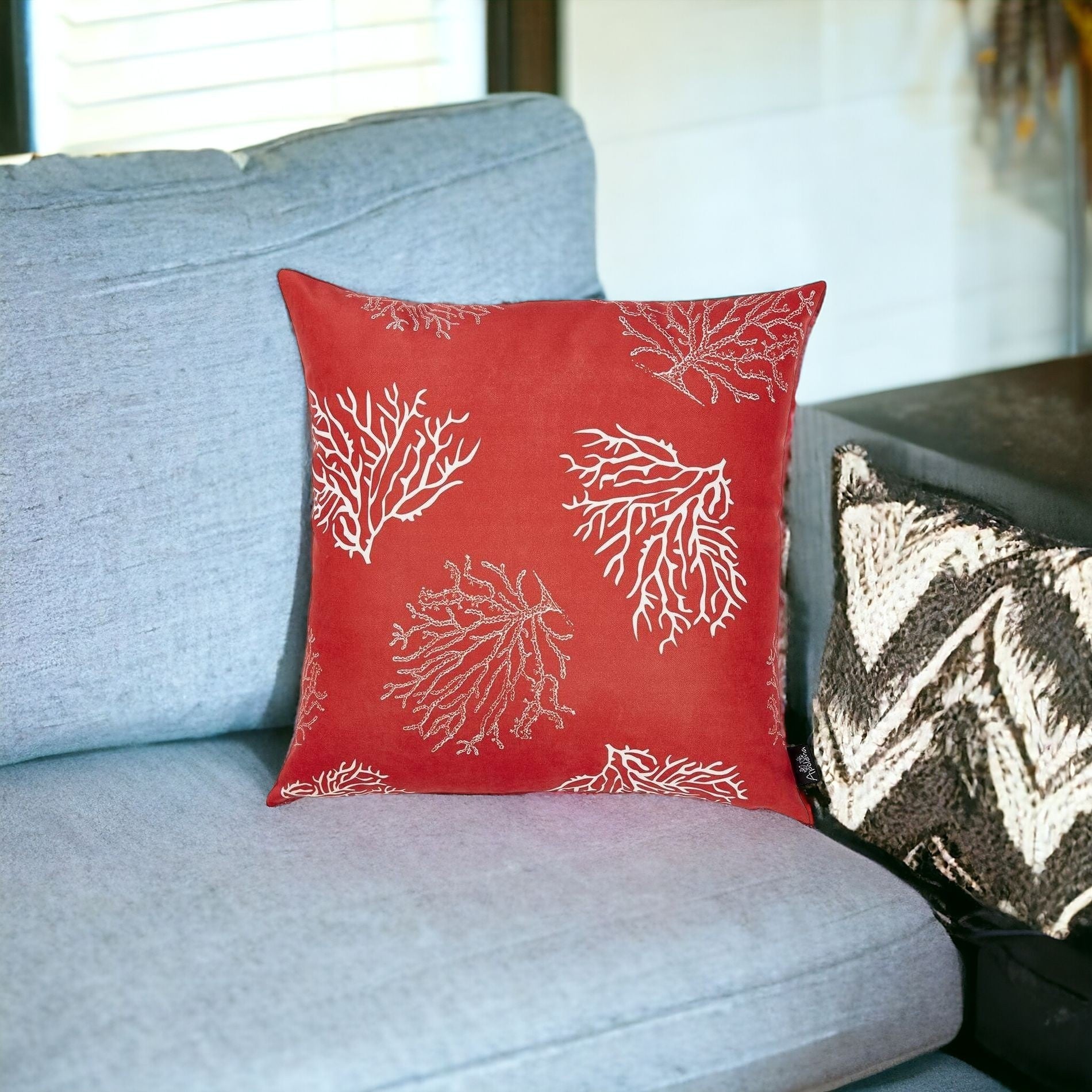 Red and Silver Coral Reef Decorative Throw Pillow