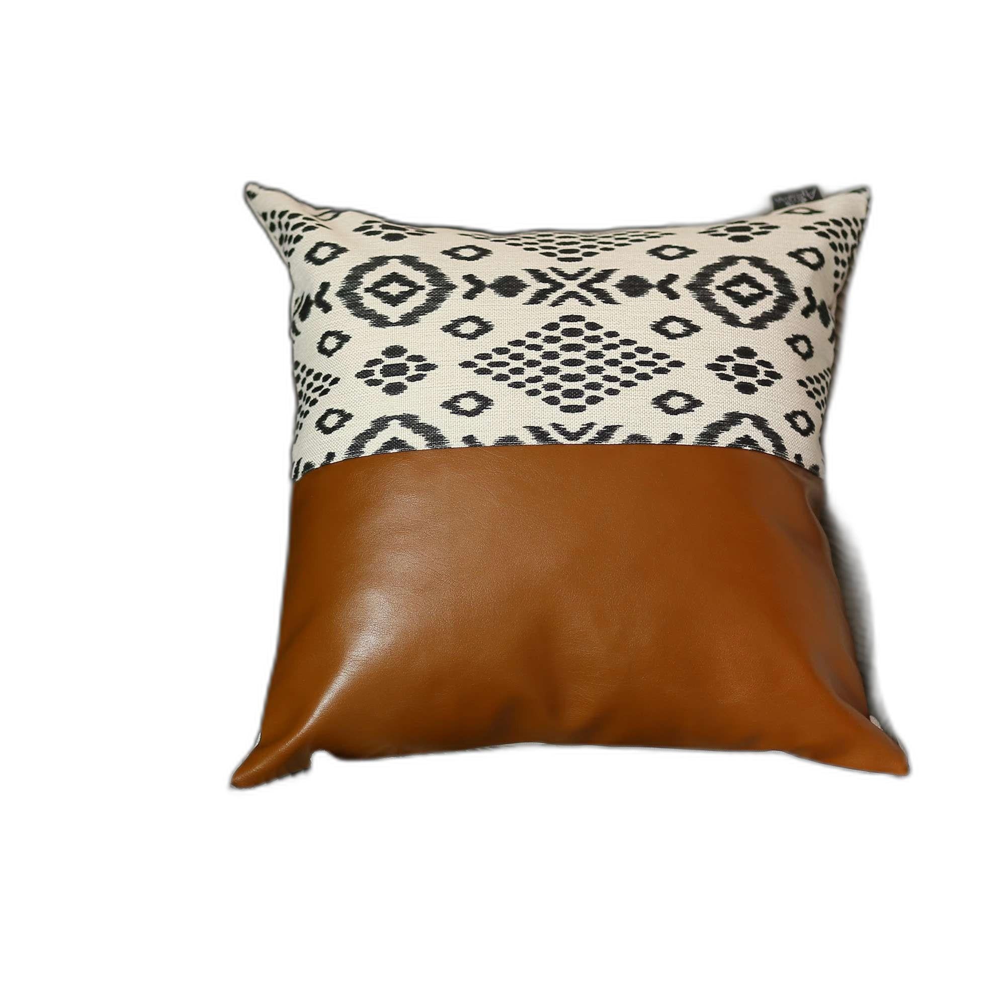 Half Patterned Faux Leather Throw Pillow