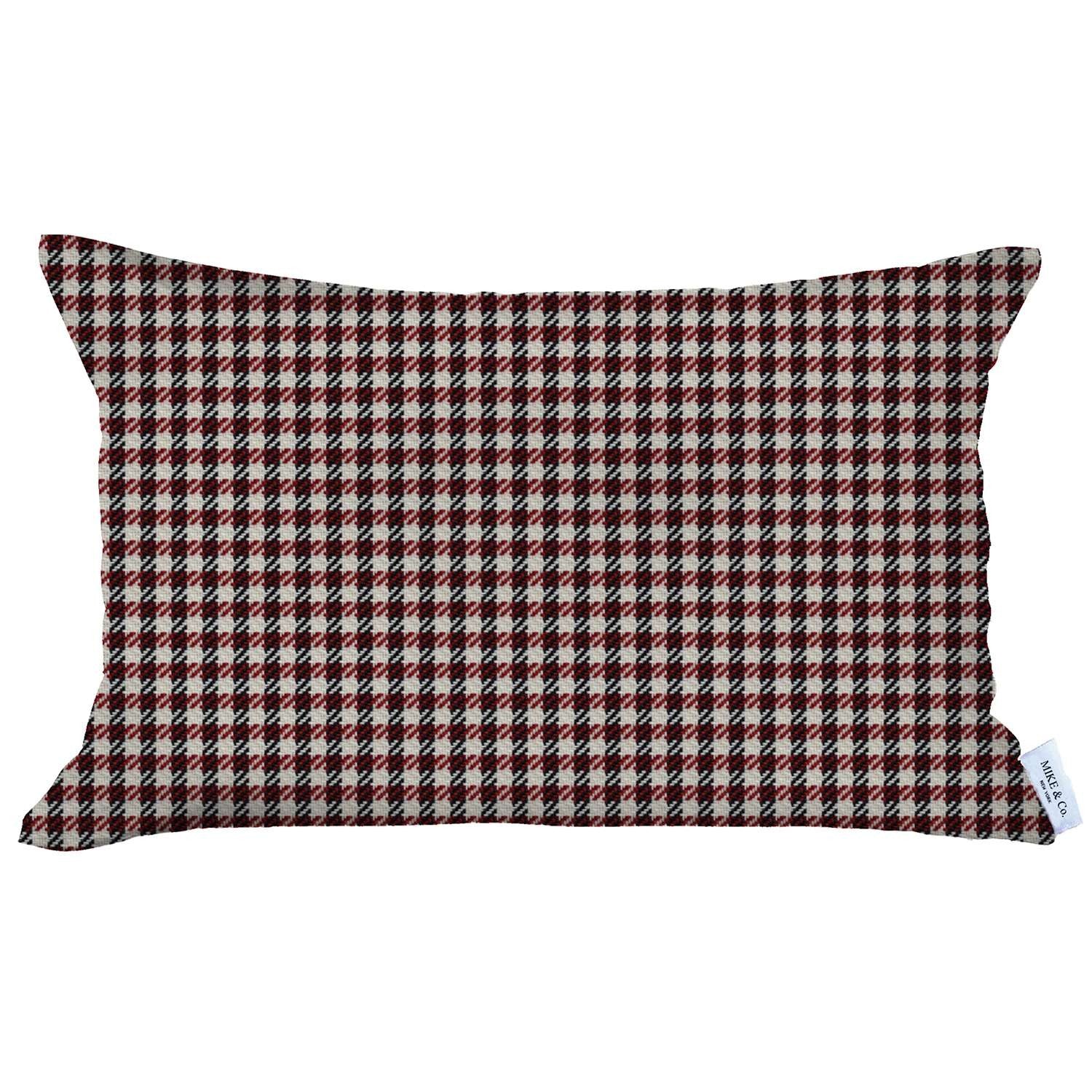 Red Houndstooth Lumbar Throw Pillow